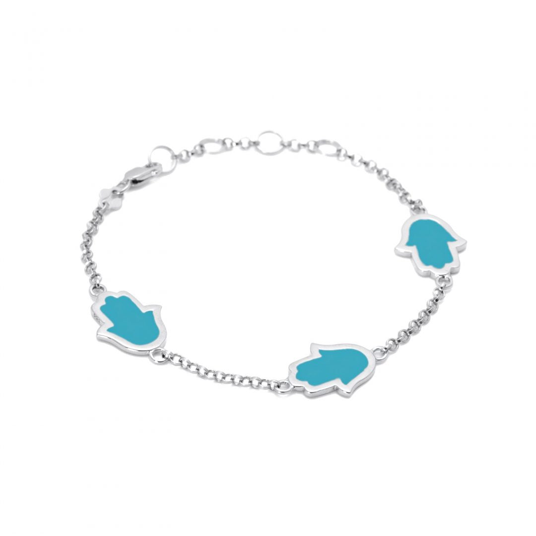 Blue Silver Hamsa Bracelet