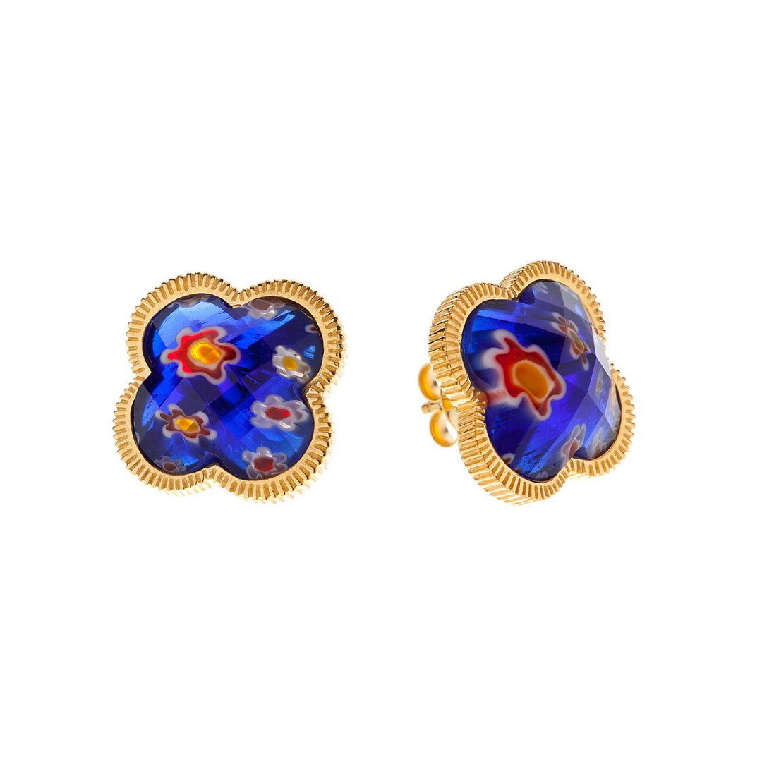 Blue Murano Shamrock Studs