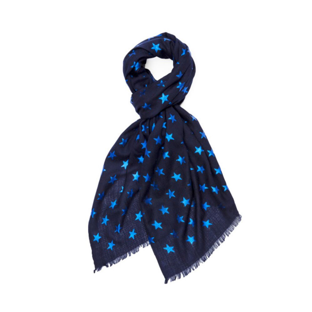 Metallic Blue Star Pashmina - Blue