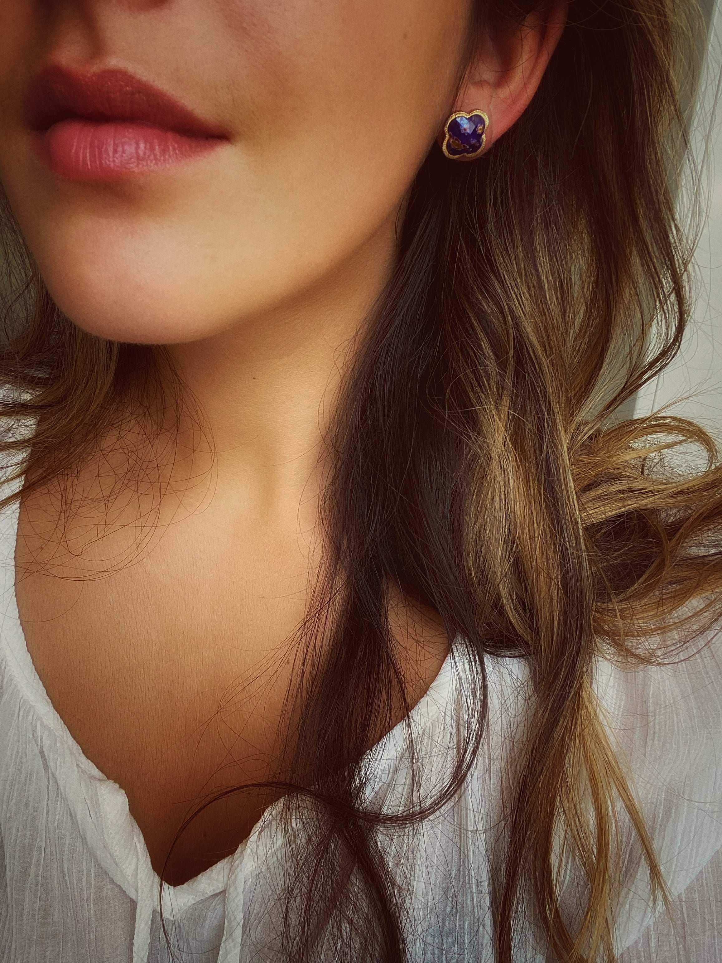 Blue Murano Shamrock Studs