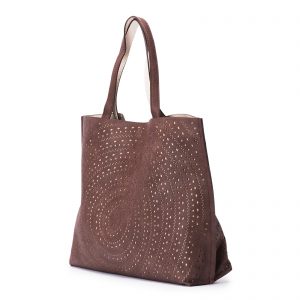 Mixed Laser Cut Tote - Brown / Ivory