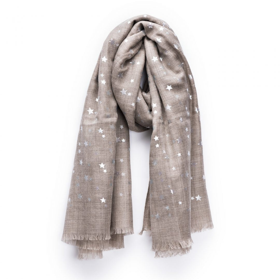 Metallic Silver (Mini) Star Pashmina - Sand