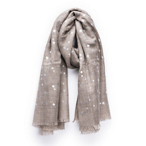 Metallic Silver (Mini) Star Pashmina - Sand