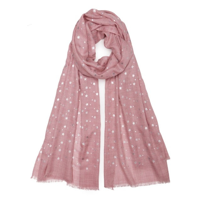 Metallic Silver (Mini) Star Pashmina - Pink