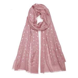 Metallic Silver (Mini) Star Pashmina - Pink