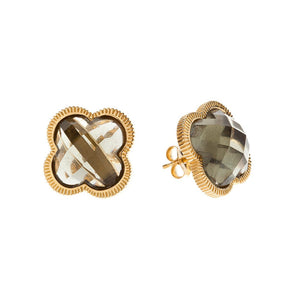 Smokey Quartz Shamrock Studs