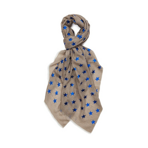 Metallic Blue Star Pashmina - Beige