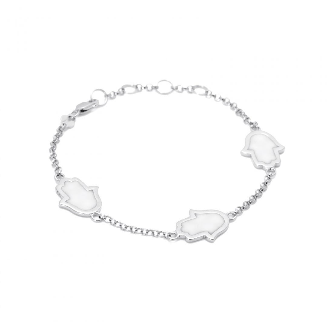 White Silver Hamsa Bracelet
