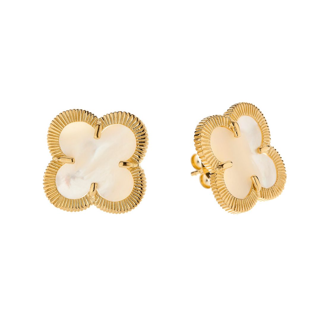 Gold Pearl Shamrock Studs