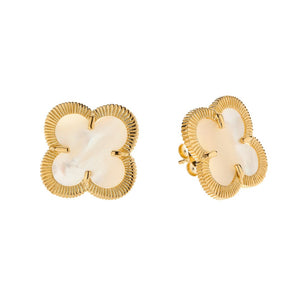 Gold Pearl Shamrock Studs