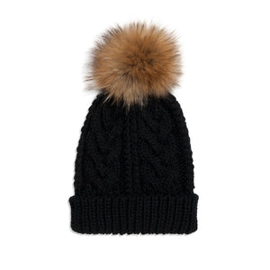 Black Cable Knit Pom Hat