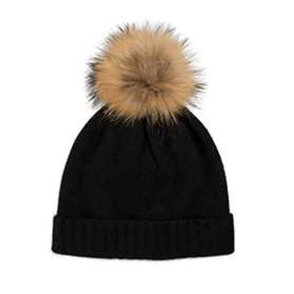 Black Cashmere Knit Pom Hat