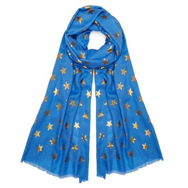 Metallic Gold Star Pashmina - Blue