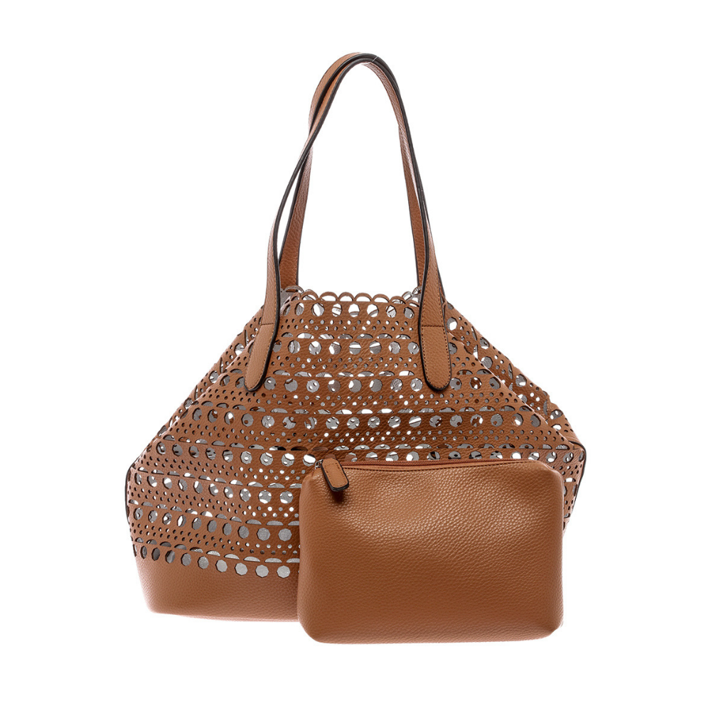 Laser Cut Basket Tote - Brown