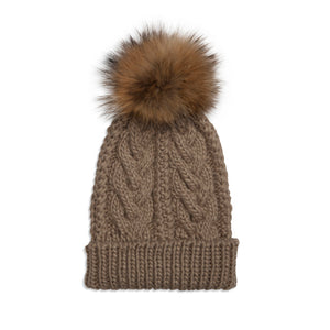 Taupe Cable Knit Pom Hat