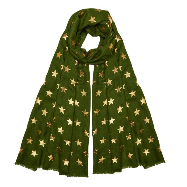 Metallic Gold Star Pashmina - Green